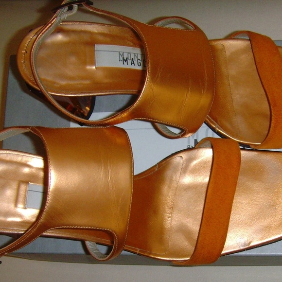 Monica by Magli Orange Metallic and Suede Strappy Heels 7.0 - Picture 4 of 14